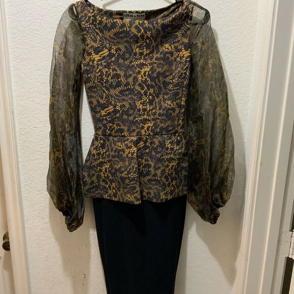 New Chiara Boni La Petite Robe Hasana Sheer-Sleeve Peplum Dress 6/40 Italy $750 - Picture 5 of 14